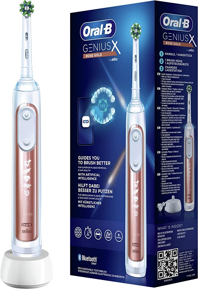 Oral-B Oral-B Genius X Electric Toothbrush, 6 Brushing Modes for Care, Smart and Bluetooth Apps, Designed by Braun, Rose Gold