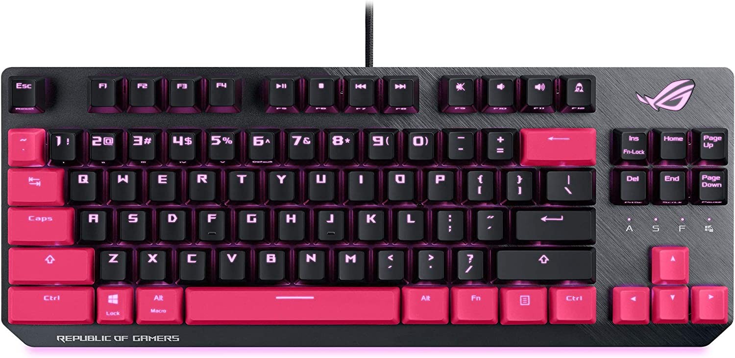 ASUS ASUS ROG Strix Scope TKL Electropunk Mechanical Gaming Keyboard Cherry MX Red Switch 2x Wide Ctrl Keys Higher FPS Accuracy Computer Gaming Keyboard Aura Sync RGB Lighting Quick Mirror