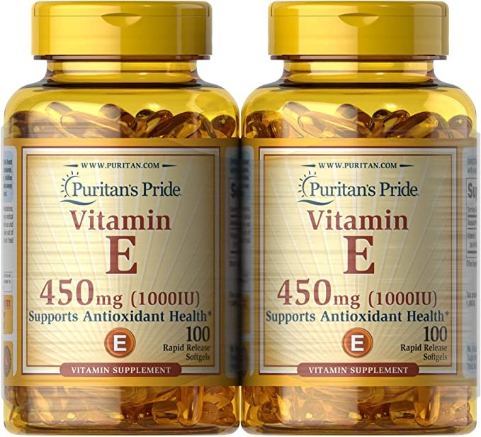 Puritan's Pride Vitamin E 450 Mg (1000 Iu), Supports Immune Function 200 Total Count (2 Packs Of 100 Ct Softgels), 200 Count